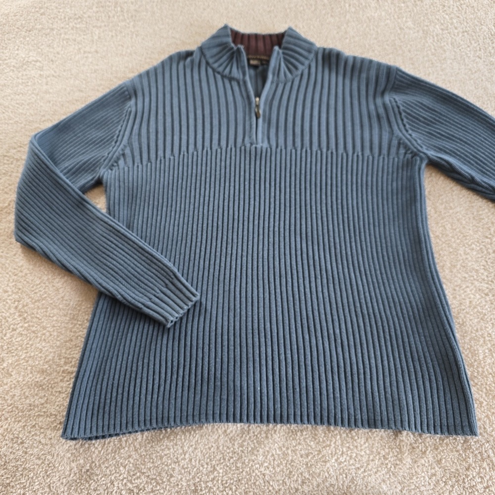 Royal Robbins 1/4 Zip Ribbed Knit Sweater 100% Cotton Preppy Blue Men's Size L